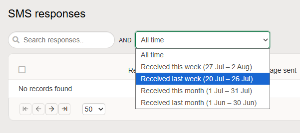 SMS responses date filters