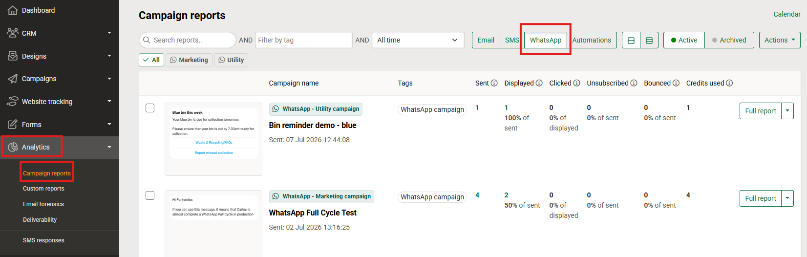 Accessing whatsapp reports