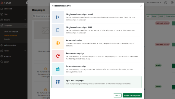 Assigning campaign type