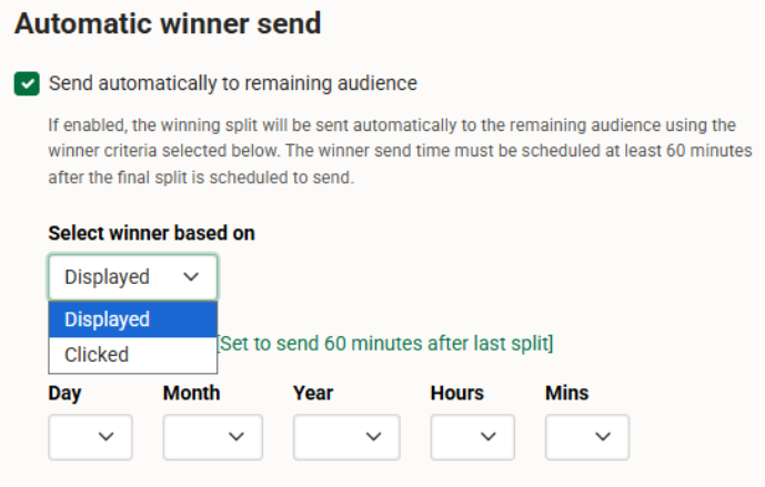 Setting automatic winner split