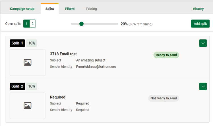 Ready to send split example