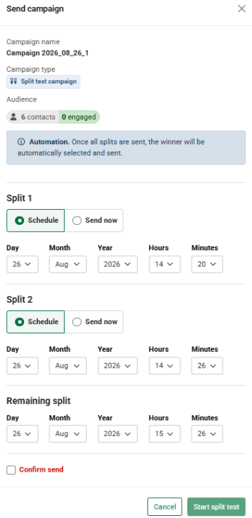 Sending your split test