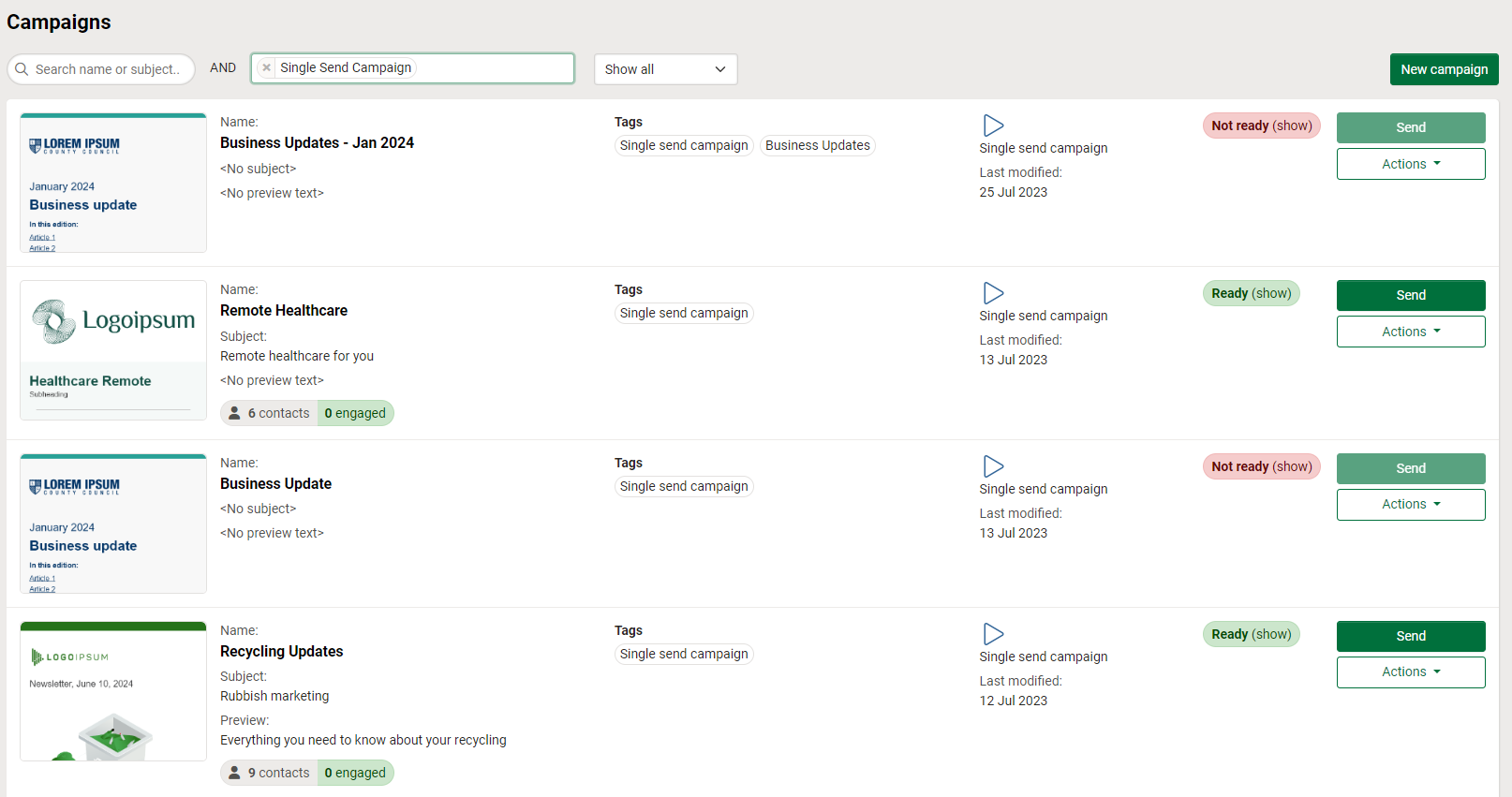 Applied tag filtering