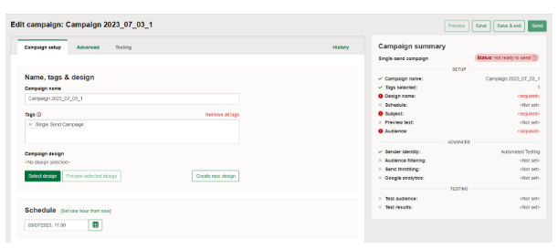Campaign edit screen